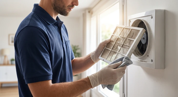 Intérieur moderne avec thermomètre-hygromètre numérique posé sur surface blanche