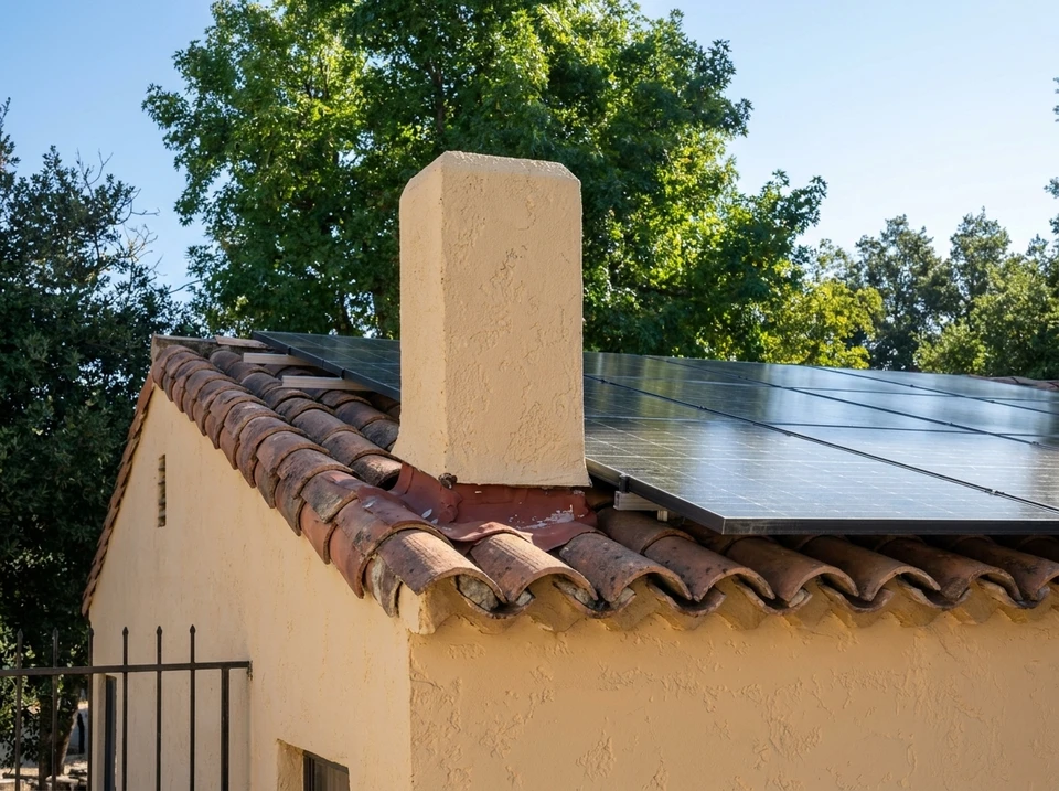 Maison individuelle moderne avec panneaux solaires photovoltaïques installés sur toiture à tuiles grises