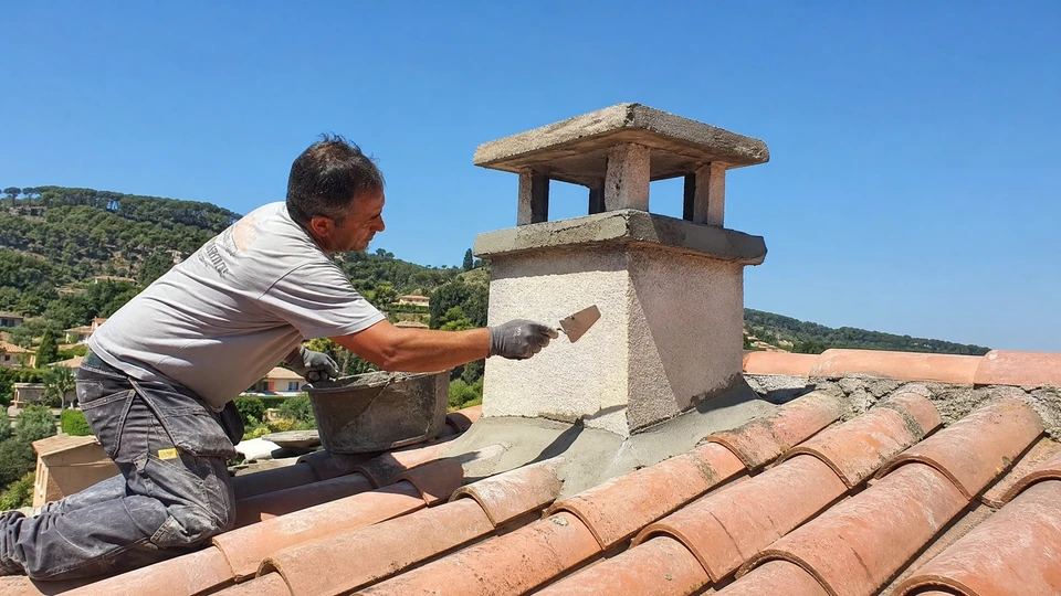Un ouvrier en équipement de sécurité applique de la peinture sur la façade extérieure d'une maison résidentielle